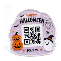 Letrero Acrílico Ligero Personalizado con Diseño de Fantasma y Calabaza de Halloween, con Código QR, para Decoración de Mesa, Pared o Ventana