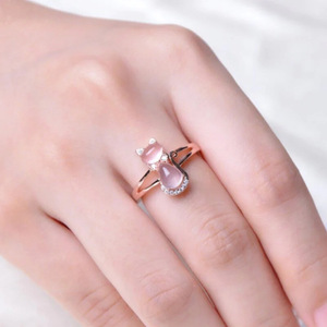 Anello con gatto in cristallo rosa per donna, grazioso, dolce, minimalista, alla moda, gioiello da dito - Product Image 2