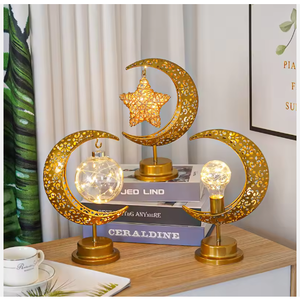 Lampe de table sphérique moderne en fer LED avec batterie amovible, lumière blanche chaude, décoration pour le Ramadan et l'Aïd - Product Image 2