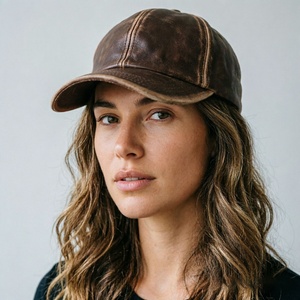 Custom Logo Classic Low Profile Distressed Dad Hat Adjustable Leather Hat <b>Vintage</b> Washed Leather Baseball <b>Cap</b> for Men Women - Product Image 3