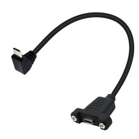 Câble d'extension USB Type-C 2.0 blindé, angle 90 degrés, mâle-femelle, montage sur panneau, conducteur en cuivre, gaine en PVC, 0,3 m, transfert de données