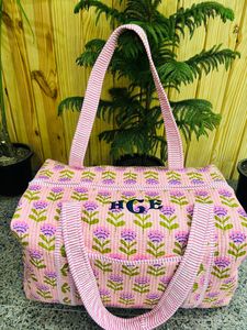 Bolsa de Viaje de Fin de Semana de Algodón a Precio Mayorista, Bolsa de Lona Acolchada Hecha a Mano, Estampado de Bloques, Bolsa de Mano, Bolsas - Product Image 3