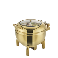 Haute qualité luxe carburant acier inoxydable couvercle en verre visible chauffe-plats doré chauffe-plats hôtel Restaurant Buffet poêle