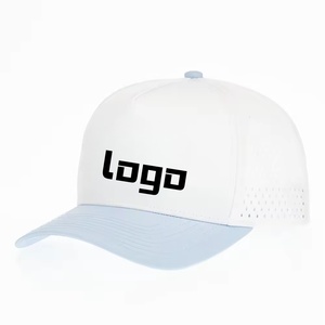 Custom 3D Puff <b>Print</b> Structured Golf Cap White Blue Polyester Plaid Curved Brim Laser Perforated Snapback Wholesale - Product Image 1