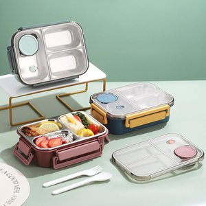 Stainless steel children's bento box, portable handle with <b>microwave</b> heating, school lunch preservation box - Product Image 3