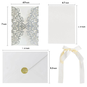 Tarjeta de Invitación de Boda o San Valentín DAMAI, Plateada con Diseño Floral Hueco y Lazo de Satén, Decoración con Corte Láser - Product Image 5