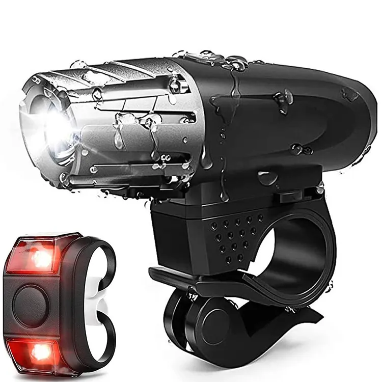 Amazon Hot Sell Waterproof 300LM Head lights Cycling Flashlight bike front and back usb rechargeable bicycle Light set