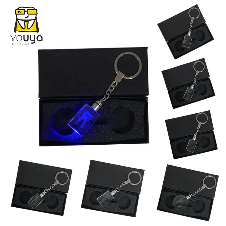 Porte-clés de dents avec lumière LED, 5 pièces, nouveau design, en cristal