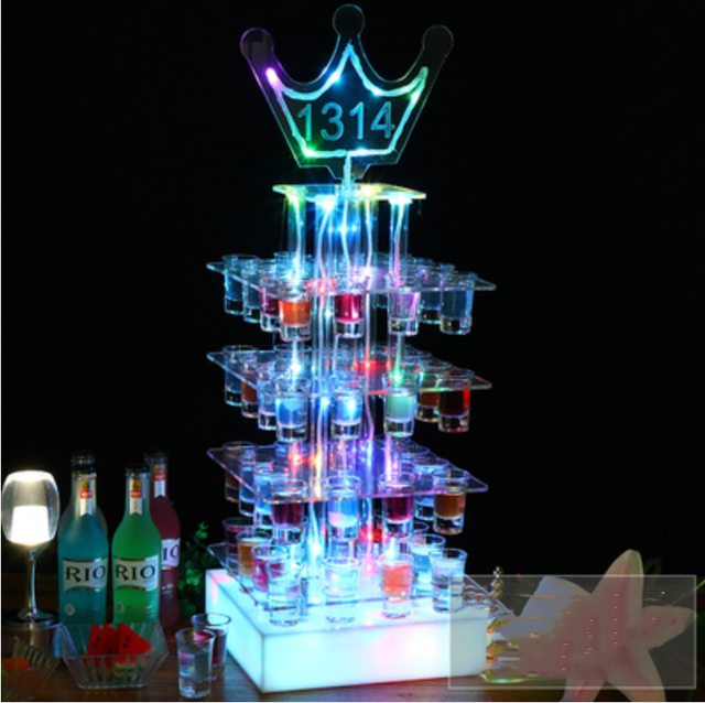Colorful 36 Cups Spade LED Shot Glass Display for Bar Night Club VIP Service Acrylic Shot Glass Display Stand