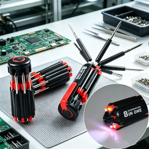 ไขควงพกพา 8 in 1 ชุดไขควงพับได้พร้อมไฟฉาย ไฟฉาย LED พกพา ชุดเครื่องมือซ่อมแซม - Product Image 1