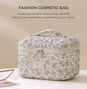 Large Quilted Makeup <b>Bag</b> for Women Cosmetic Case Travel Toiletry Organizer with Handle - Product Image 5