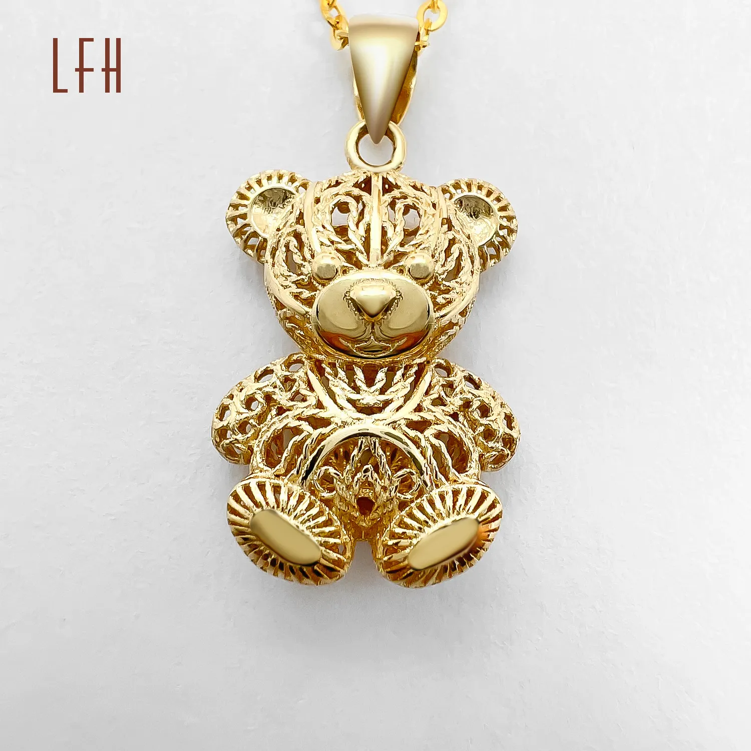 LFH Muttertag schmuck 18 Karat Pure Gold Cartoon Gelbgold Bär Anhänger Halskette Geschenk Bär Tier Halskette Goldschmuck 18 Karat Real