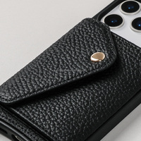 Étui portefeuille en cuir de vachette avec chaîne dorée détachable, bandoulière et fermeture à pression, porte-cartes pour iPhone 17 18 Pro Max