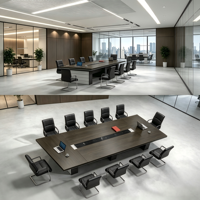 Table de conférence et de formation longue, de type panneau, épaissie, en bambou, design moderne, série Gold Drill 04