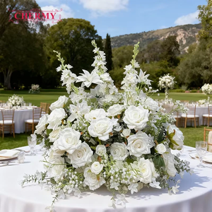 Centre de table de haute qualité Athens Classic 60 cm, rose blanche, délinium, verdure artificielle, boule, arche, chemin de fleurs pour la remise des diplômes - Product Image 1