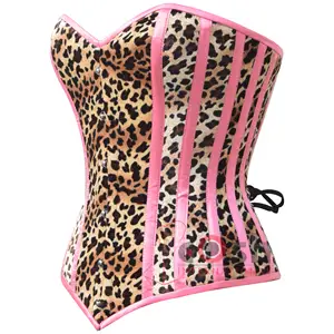 COSH CORSET Leopardo De Veludo Rosa Desosse Overbust Cintura Treinamento Extrema Curvy Burlesque Gótico Moda Desgaste Espartilho Bustier Top