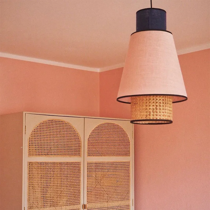 Creatieve Bamboe Lampenkap Verlichting Huisdecoratie Handgemaakte Rotan Hanglamp Met Stof