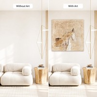 Peintures et décorations murales Giclée Wabi-Sabi Cheval Abstrait sur Toile Carrée avec Cadre en Aluminium pour Salon, Entrée, Hôtel, Grande Taille