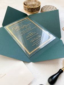 Tarjetas de Invitación de Boda y Navidad de Papel Recubierto Ecológico, Modernas, Personalizadas de Fábrica, con Escritura Dorada, Sobre Impreso y Sello de Cera - Product Image 2