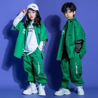 Tenues de rue Kpop pour enfants, vêtements hip-hop, chemise verte, pantalon cargo de jogging pour filles, garçon, costume de danse jazz, vêtements de spectacle
