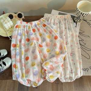 Tongxingyuan Girls Summer Thin Cotton Pants Cartoon Print Loose Fit Air Conditioning Pants - Product Image 3