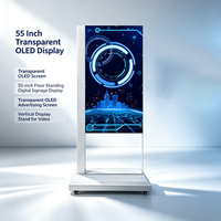 Display OLED Trasparente da 55 Pollici con Supporto da Pavimento, Segnaletica Pubblicitaria Digitale Verticale per Video in Ascensore