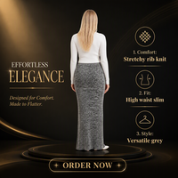 Robe longue côtelée grise pour femme, personnalisable avec logo, en mélange acrylique, tendance et élégante, collection Printemps-Été, vente en gros, haute qualité