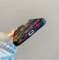 Étui de téléphone portable en cuir artificiel TPU avec impression de fleurs colorées style graffiti pour iPhone X Xr 11 12 13 14 15 16 17 18 Pro Max