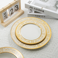Services de table en porcelaine à bord doré, vaisselle de luxe en céramique pour la restauration et la maison