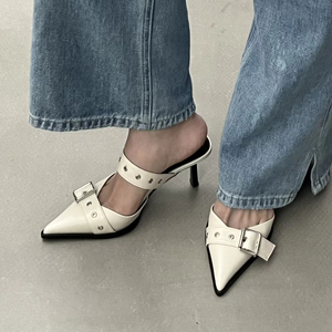 Zapatos de Tacón Bajo con Punta en Pico, Ligeros, de Cuero con Pedrería, Diseño Calado, Unisex, Cómodos e Impermeables - Product Image 3