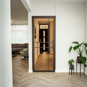 Porta Interna in Acciaio - Bronzo - 6 Pannelli - Vetro Fumé Bronzo - Design di Lusso - Product Image 1