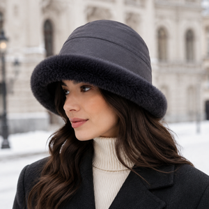 Women's Composite Faux <b>Fur</b> <b>Trim</b> fox <b>Fur</b> Fisherman's Hat Warm Winter Beanie Common Fabric Plush Brim Fashionable Headwear - Product Image 2