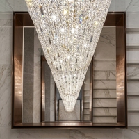 Lustre de luxe en cristal K9, grand et long, avec télécommande, éclairage personnalisable pour villas, hôtels et projets d'escaliers