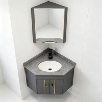 Meuble-lavabo d'angle mural compact pour salle de bain avec miroir et lavabo intégré