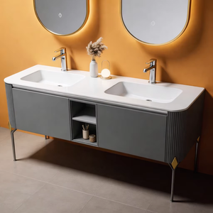 <span class=keywords><strong>Mobile</strong></span> da <span class=keywords><strong>Bagno</strong></span> Moderno con Specchio, Design a Due Ante, Gambe Robuste per Stabilità, Eleganti Accenti Dorati, Salvaspazio - Product Image 2