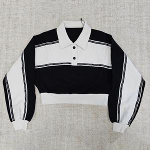 도매 고품질 여성 섹시 배꼽 노출 컬러 블록 긴팔 최저가 디자인 감각 여성 긴팔 셔츠 - Product Image 1