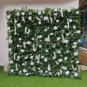 SMOOTH Luxury Events Birthday Party Decoration Fabric Backing Green Flower Wall With <b>White</b> Flowers - Product Image 3