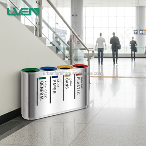 Poubelle de recyclage à ouverture supérieure en acier inoxydable à 2-4 compartiments pour aéroports/centres commerciaux, bac à <span class=keywords><strong>d</strong></span>échets intérieur, usage commercial et public - Product Image 3