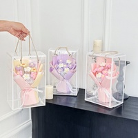 Buket Bunga Taman 1987 Hari Ibu Buket Bunga Buatan Tangan Mawar Puff Gypsophila Buatan dengan Lampu LED Kotak Hadiah-Ramah Lingkungan