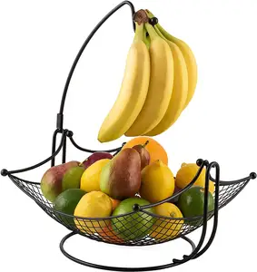Panier à fruits en acier inoxydable avec cintre banane, panier à fruits avec support banane détachable, stockage pour les fruits