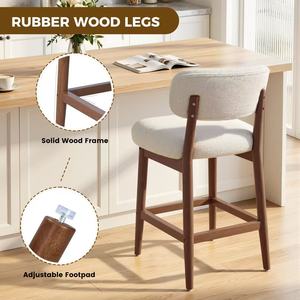 Boucle Luxury Counter Height Bar <b>Stools</b> with Solid Wood Frame <b>Seat</b> & Ergonomic Back for Home Bar and Kitchen Use - Product Image 4