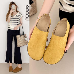 Women's Round Toe Hook & Loop <b>Flats</b> Solid Color Casual Daily Wear Comfortable Lightweight Genuine Leather Korean Fashion - Product Image 1