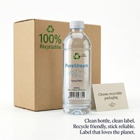 Étiquettes personnalisées lavables en PET de qualité alimentaire, autocollantes, imperméables, haute transparence, en rouleau, pour bouteilles de minéraux recyclables