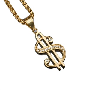 Fashion <b>Iced</b>-<b>out</b> Sign Cool Diamond Jewelry Charm Stainless Steel Zircon Dollar Hiphop Pendant Necklace - Product Image 1