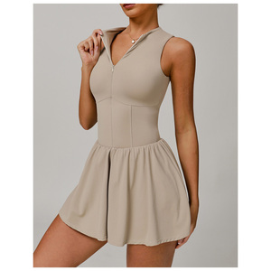 Nylon Spandex Nude Gevoel Rits Tennisrok Buikcontrole 2 In 1 Tennisjurk Met Zak - Product Image 4