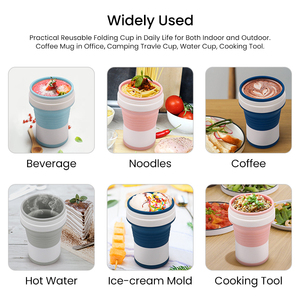 Eco-Friendly Silicone Collapsible <b>Cup</b> with Leakproof Lid, Custom Insulated Silicone Drinking <b>Cups</b> for Hot Tea/Cold Smoothies - Product Image 3