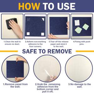 Grands panneaux de liège Panneaux muraux <span class=keywords><strong>en</strong></span> feutre PET alternatifs réutilisables avec onglets adhésifs Panneaux acoustiques <span class=keywords><strong>en</strong></span> fibre de polyester 100% - Product Image 6