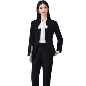 Women's Grey Suit Set Polyester Worsted Full Sleeve Spring Anti-Wrinkle Office Lady Professional Formal Wear - Product Image 5
