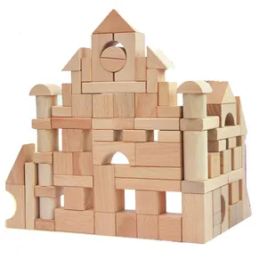 120 قطعة من مكعبات البناء من خشب الزان الطبيعي لعبة مكعبات خشبية