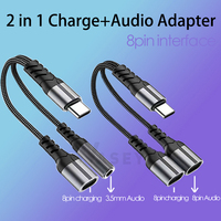 Adaptateur audio 2-en-1 en cuivre pur tressé en nylon 8 broches pour écouteurs et chargeur, adaptateur Type C pour téléphones 12, 13, 14